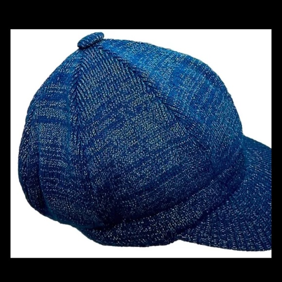 Women’s Shimmery Knit Winter Newsboy Cap Hat Blue Silver Lined Elastic Back - Picture 5 of 8